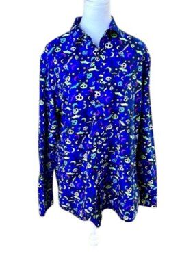 Simon Banks Shirt Halloween Blue Bats Skulls (44” chest)